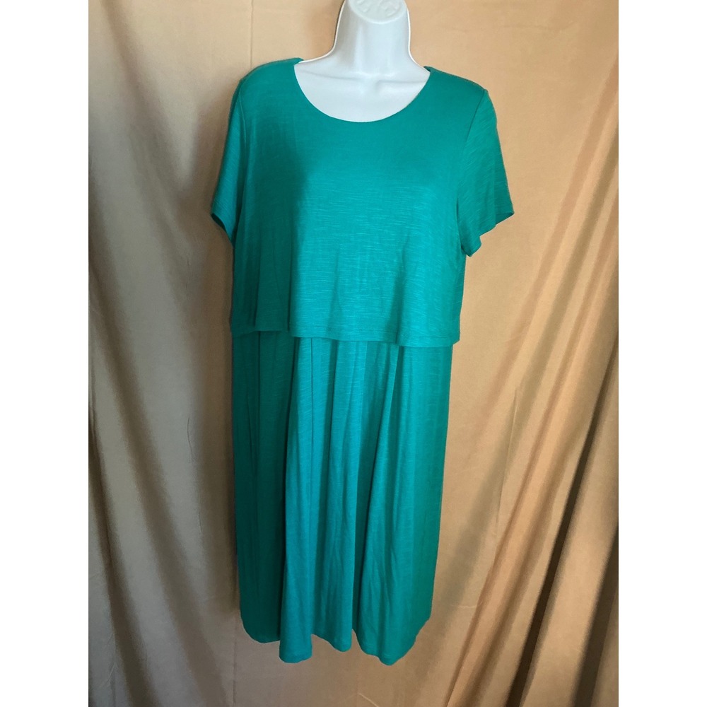 J. Jill Slub Knit Midi Dress Womens Medium Petite Teal Green Excellent Layered